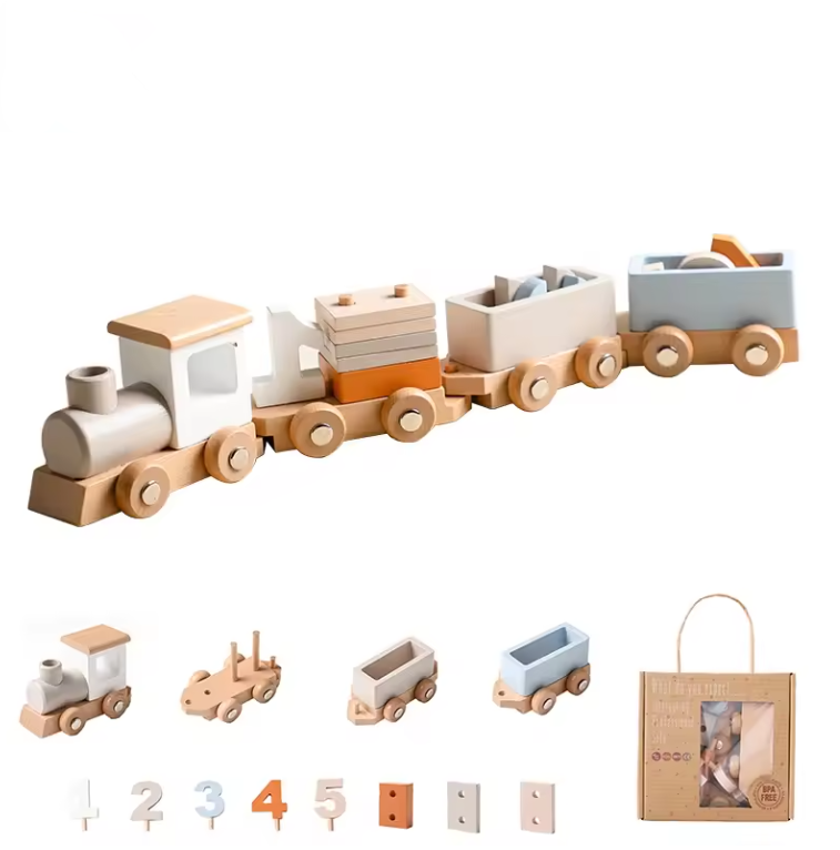 Bravie Eco-Friendly Wooden Number Train Pull-Along Toy for Toddlers