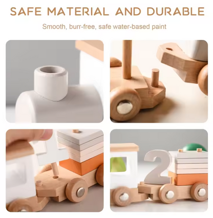 Bravie Eco-Friendly Wooden Number Train Pull-Along Toy for Toddlers