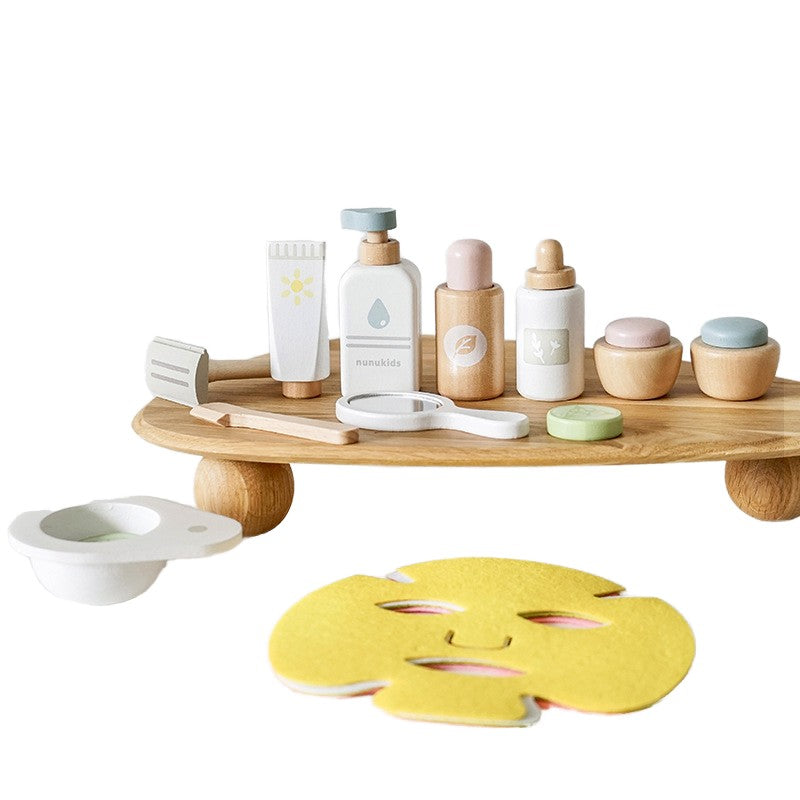 Bravie Minimalist Wooden Pretend Play Vanity Kit – Non-Toxic Fake Makeup Toy Set