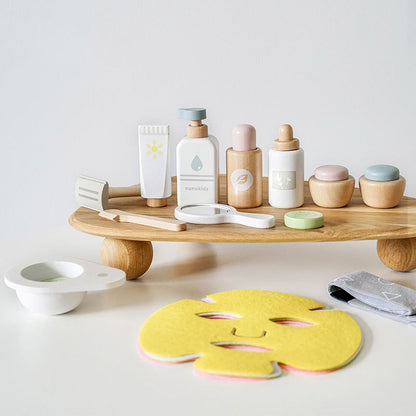 Bravie Minimalist Wooden Pretend Play Vanity Kit – Non-Toxic Fake Makeup Toy Set