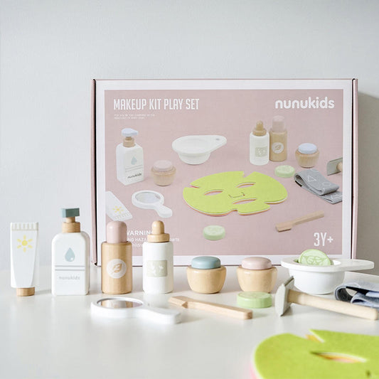 Bravie Minimalist Wooden Pretend Play Vanity Kit – Non-Toxic Fake Makeup Toy Set