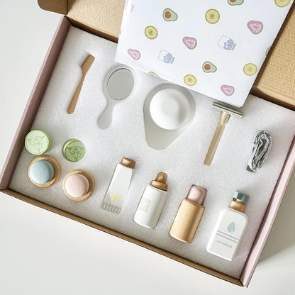 Bravie Minimalist Wooden Pretend Play Vanity Kit – Non-Toxic Fake Makeup Toy Set